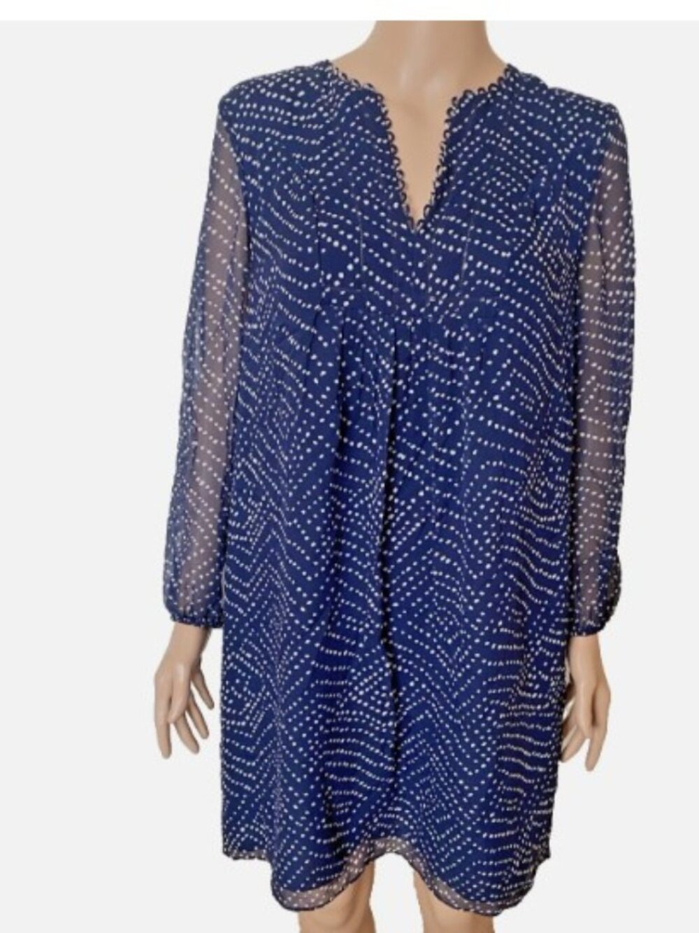 DIANE VON FURSTENBERG Aria Blue & White Dot 100% Silk V Neck Dress Size 10